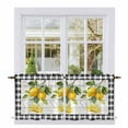 thumbnail image 1 of Yellow Lemon Tier Curtains 24 Inch Length, Summer Botanical Black White Checkered Wooden Cafe Short Curtains for Bathroom Over Sink, Small Kitchen Curtain Light Filtering Drapes 2 Panels 27.5"Wx24"L, 1 of 8