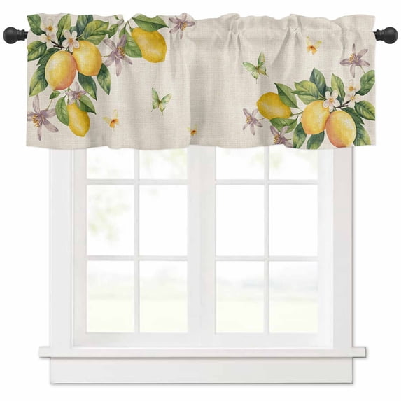 Yellow Lemon Valances for Windows Farmhouse Kitchen Curtains Valances Rod Pocket Valance Curtains for Kitchen Windows Country Flower Butterfly Farmhouse Beige Window Valances for Bathroom 54"x18"