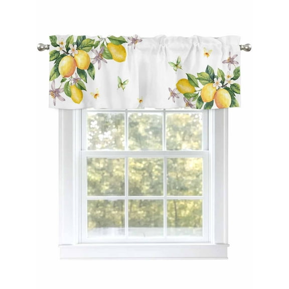 Yellow Lemon Valances for Windows, Rod Pocket Kitchen Valance Curtains - Soft & Washable Small Window Treatment for Living Room,&nbsp;Bathroom, Watercolor Summer Plant , 42x12 Inch, 1 Panel