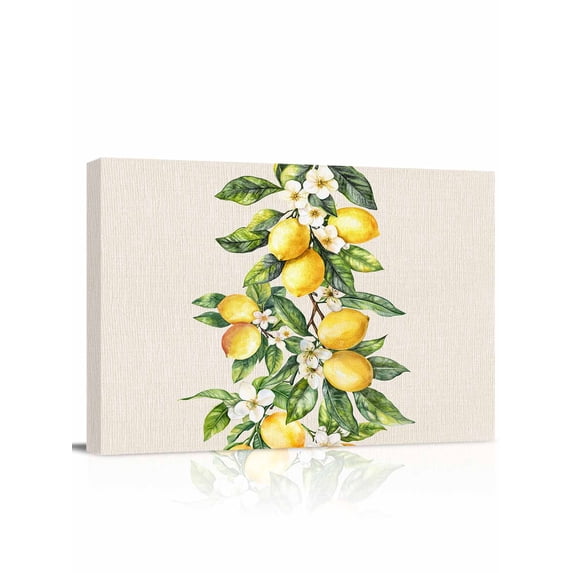Yellow Lemon Wall Art for Living Room,Canvas Picture Wall Decor for Bathroom Bedroom,Spring Botanical Leaves Fruit Farmhouse Painting Artwork for Office Kitchen Hallway Dining Room Home Decor 16"x20"