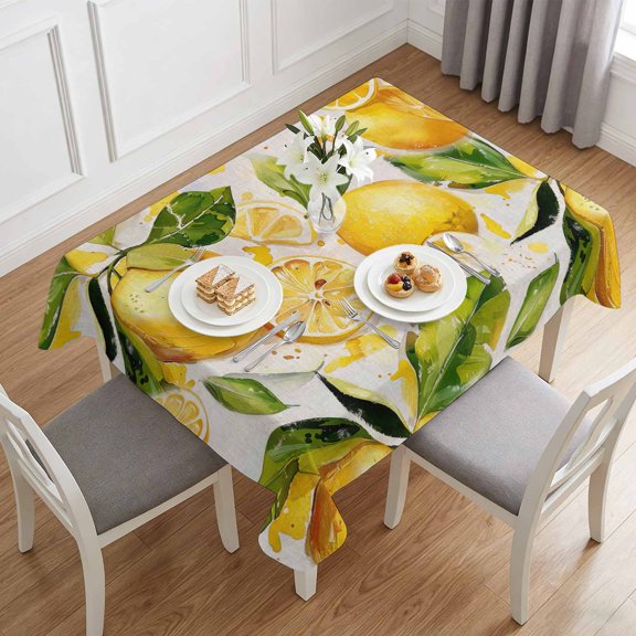 Yellow Lemon Watercolor Leaves Table Cloth 60x84in, Waterproof Rectangle Tablecloth Wipeable Tablecloths Farm Fruit Harvest Table Covers for Dining Tables Party Indoor Outdoor
