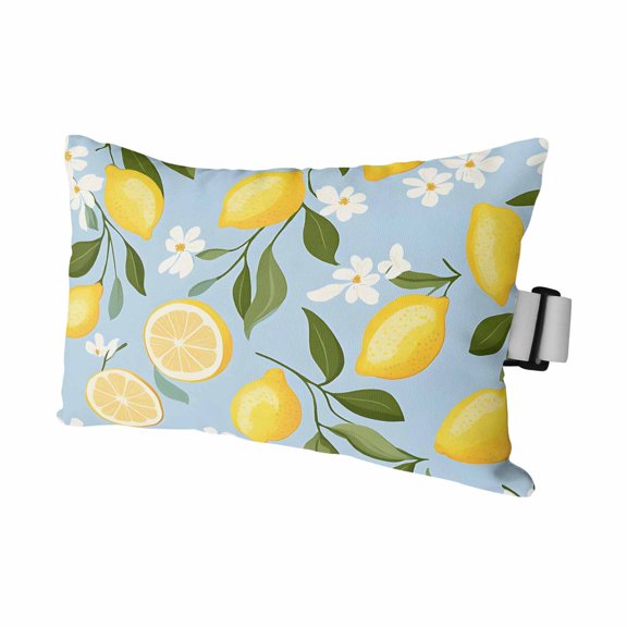 Yellow Lemon White Flowers Outdoor Chaise Lounge Pillows Retro Blue Backdrop Lumbar Pillows with Insert Adjustable Elastic Strap Headrest Pillow for Recliner Patio Chair 1 Pack 11x16 Inch