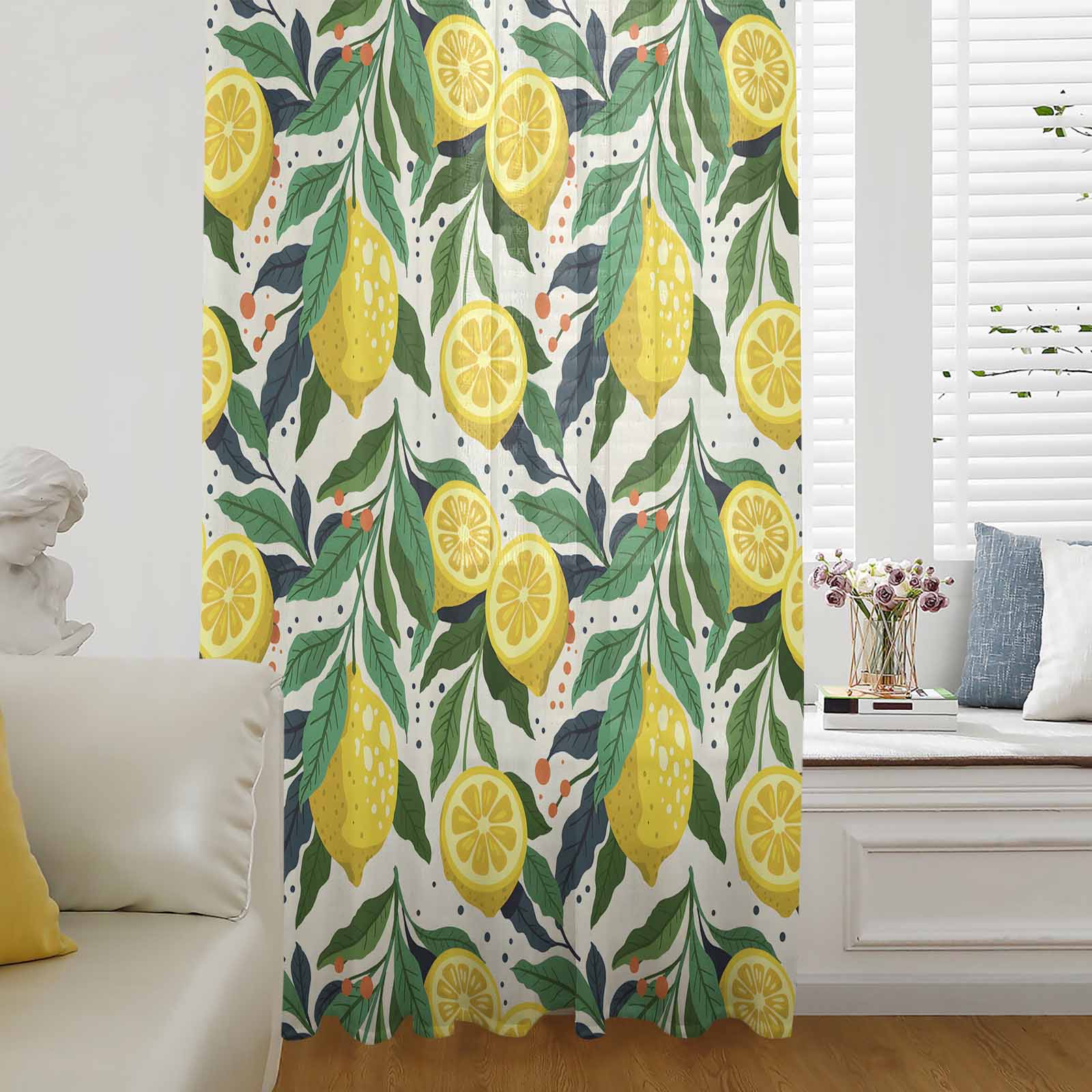 Yellow Lemon Window Curtain 45 Inches Long,Farmhouse Boho Tropical ...