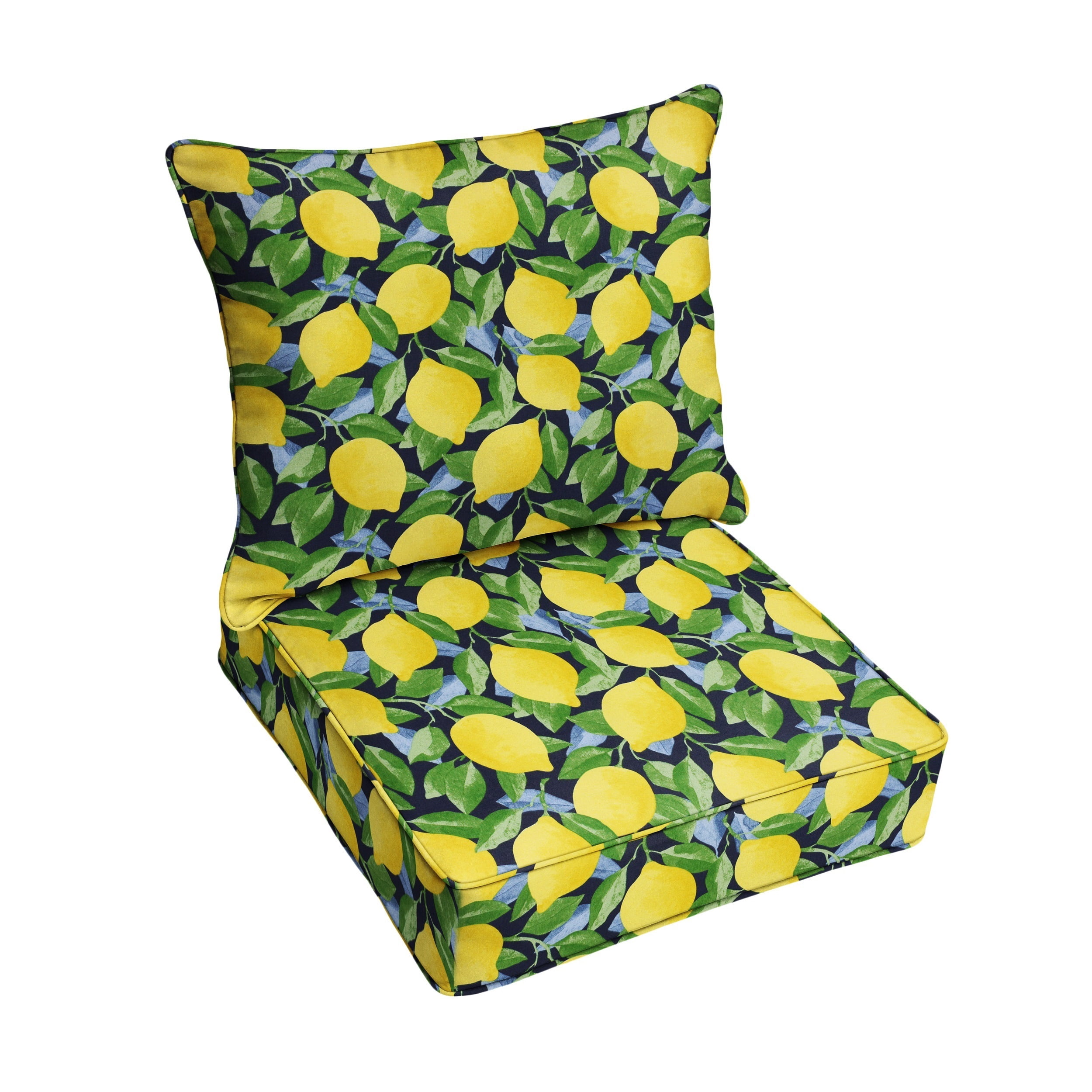 Yellow Lemons 23 in x 25 in x 5 in Deep Seating Indoor/Outdoor Corded Pillow and Chion Set