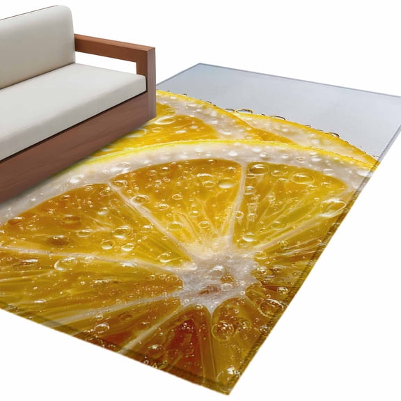 Yellow Lemons Area Rug 4x6 Washable Rug Non Slip Summer Bubble Lemon Slices Fruit Large Area Rug Indoor Floor Carpet for Entryway Bedroom Kitchen Living Room Home Office Dining Room Nursery