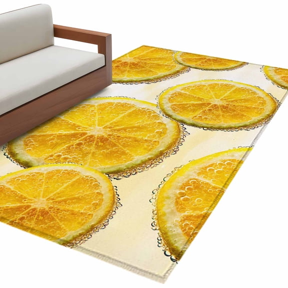 Yellow Lemons Area Rug 4x6 Washable Rug Non Slip Summer Fruit Lemon Slices Modern Large Area Rug Indoor Floor Carpet for Entryway Bedroom Kitchen Living Room Home Office Dining Room Nursery