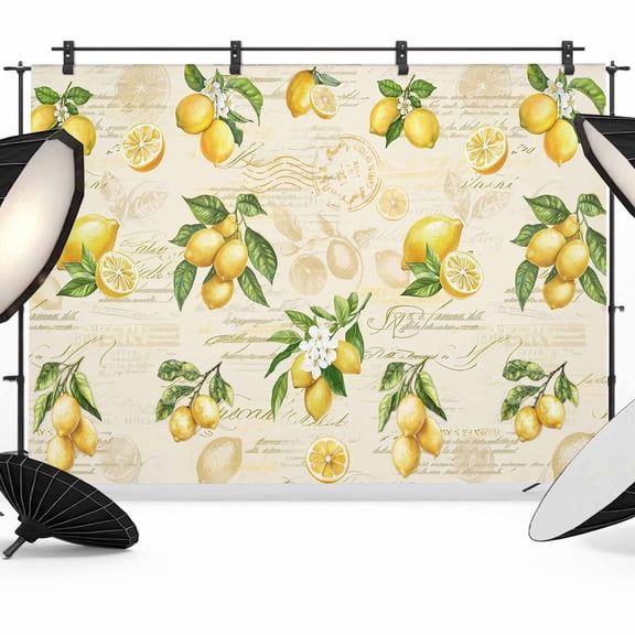 Yellow Lemons Backdrop for Photography,Fabric Photo Background Backdrop,Summer Botanical Fruit Leaves Country Photo Booth Background for Portrait Photoshoot Video Wedding Decoration Banner 10x8ft