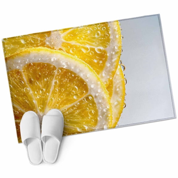 Yellow Lemons Bathroom Rug Washable 2x3 Entryway Rug Non Slip Summer Bubble Lemon Slices Fruit Front Door Mat Low Pile Indoor Doormat Throw Floor Carpet for Kitchen Bedroom Entrance