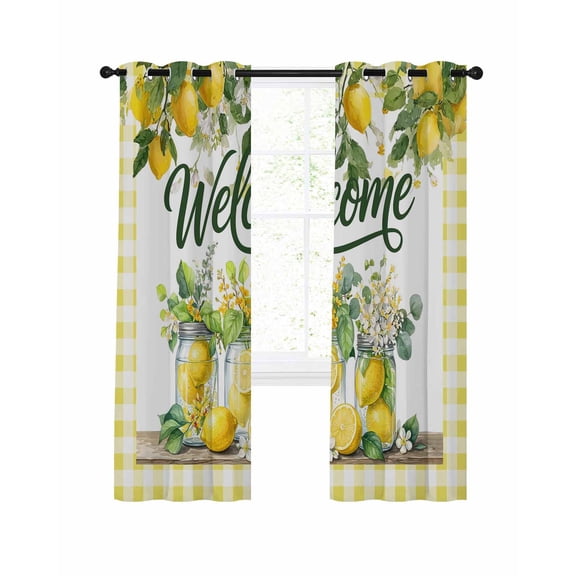 Yellow Lemons Blackout Curtains for Bedroom Living Room, Welcome Summer Fruit Country Flower Botanical 45 In Long Thermal Insulated Room Darkening Drapes Grommet Window Treatments, 42 x 45 In
