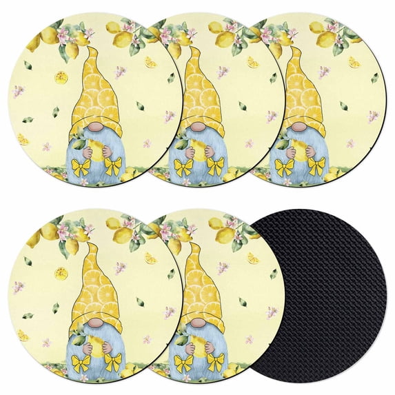Yellow Lemons Coasters Set of 6, Absorbent Coasters for Drinks, Cute Gnomes Summer Fruits Rustic Flowers Coaster for Desk Coffee Table Protection, Home Decor House Warming Gifts 4"
