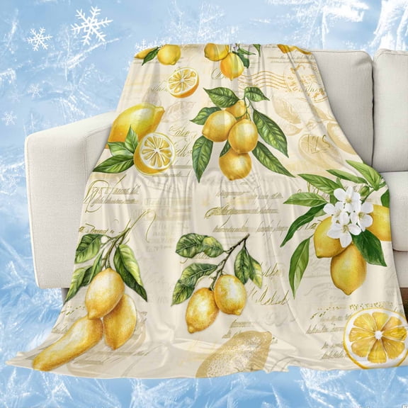 Yellow Lemons Cooling Blanket,Lightweight Breathable Summer Throw Blanket with Double Sided Cold Effect,Summer Botanical Fruit Leaves Country Picnic Blankets Bed Sheet for Hot Sleepers 30"x40"