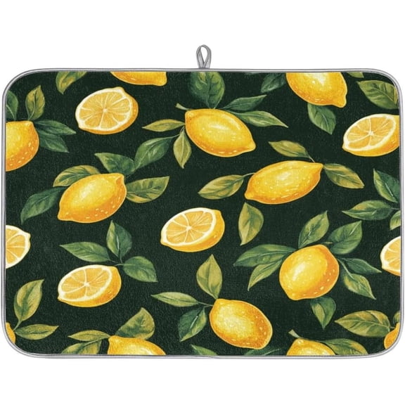 Yellow Lemons Dish Drying Mat Kitchen Counter Mat 18" x 24" Microfiber Absorbent Dry Mat for Coffee Bar Non-Slip Dishes Pad