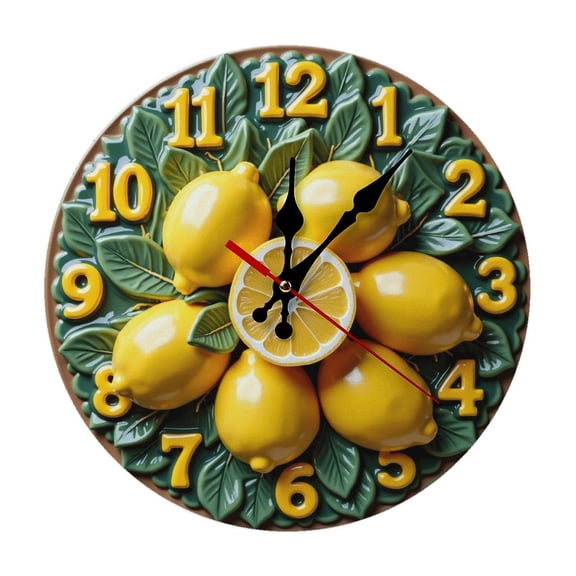 Yellow Lemons Fruit Wall Clock 10 Inch Silent Non Ticking Round Wooden Clock Decoration for Living Room Kitchen Bedroom Bathroom Office Classroom