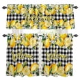 thumbnail image 1 of Yellow Lemons Kitchen Curtains Sets for Windows 24 Inch Length, Summer Fruits Leaves Botanical Buffalo Plaid Rod Pocket Window Treatments Tier Curtains and Valances Set for Bedroom/Bathroom, 1 of 8
