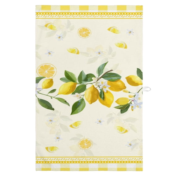Yellow Lemons Kitchen Towels, Absorbent Microfiber Kitchen Dish Hand Tea Bath Towel, Summer Botanical Checkered Farmhouse Quick Dry Cleaning Cloth Dishclothes Decorative Sets, (1-PC, 18x28)