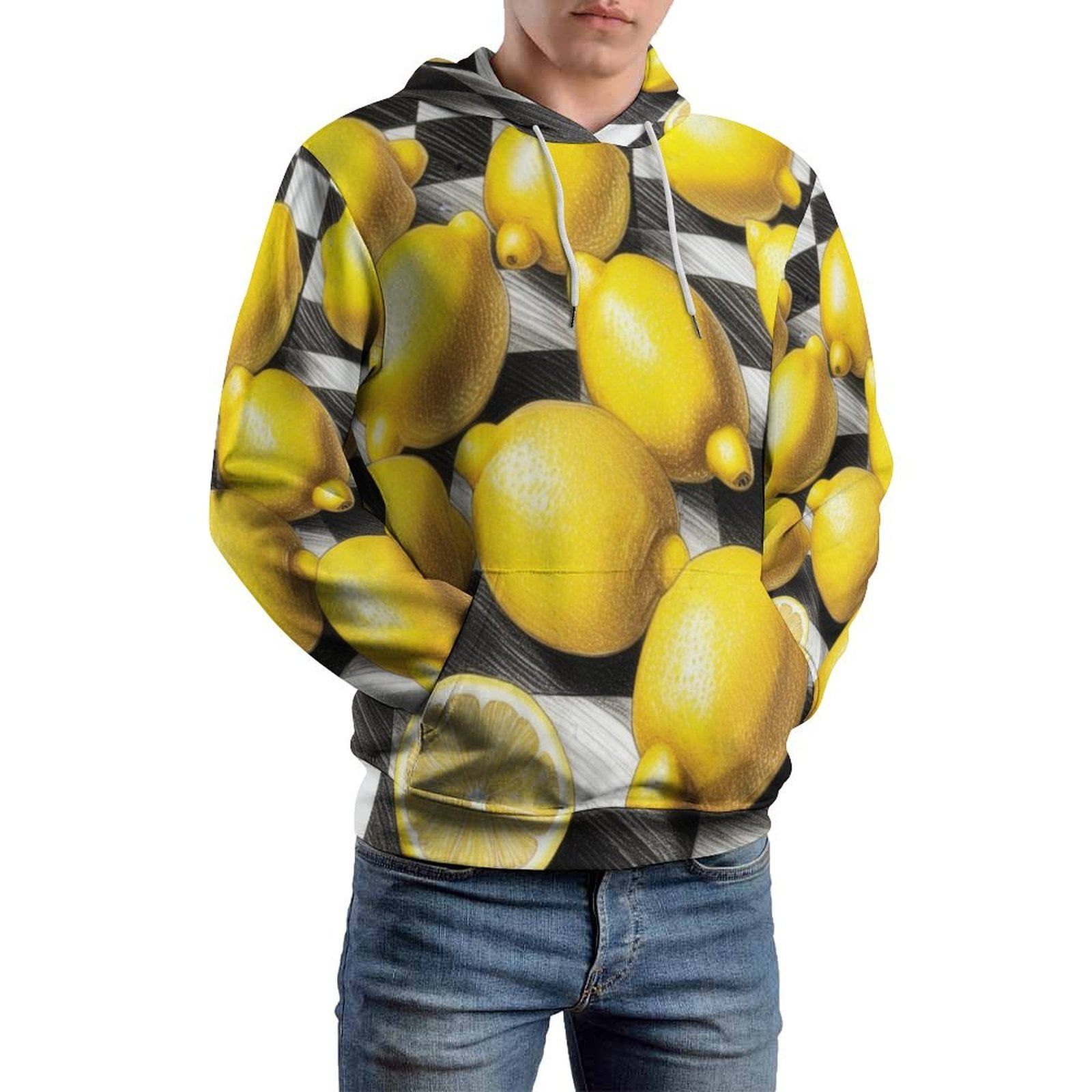 Lemon Print Pattern Men Pullover Hoodie