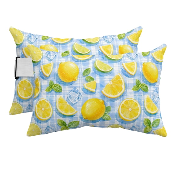 Yellow Lemons Outdoor Pillows for Chaise Lounge Chair Beach Headrest Pillow Set of 2 Waterproof Lumbar Pillows with Insert&Adjustable Elastic Strap Summer Botanical Farmhouse Art Pool Pillow 12"x20"