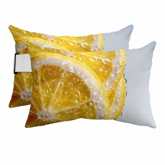 Yellow Lemons Outdoor Pillows for Chaise Lounge Chair Beach Headrest Pillow Set of 2 Waterproof Lumbar Pillows with Insert&Adjustable Strap Summer Bubble Lemon Slices Fruit Pool Pillow 11"x16"