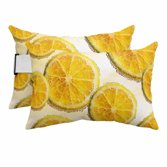 Yellow Lemons Outdoor Pillows for Chaise Lounge Chair Beach Headrest Pillow Set of 2 Waterproof Lumbar Pillows with Insert&Adjustable Strap Summer Fruit Lemon Slices Modern Pool Pillow 11"x16"