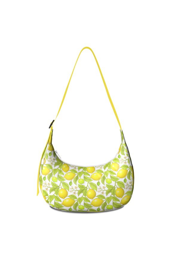 Yellow Lemons Pattern Crossbody Tote Bag for Women, Cute Summer Fruit Shoulder Handbag, Lightweight Water-Resistant Hobo Purse with Floral Illustration