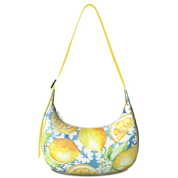 Yellow Lemons Pattern Crossbody Tote Bag for Women, Cute Summer Fruit Shoulder Handbag, Lightweight Water-Resistant Hobo Purse with Floral Illustration