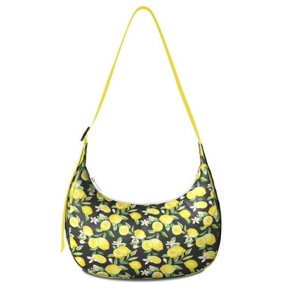 Yellow Lemons Pattern Crossbody Tote Bag for Women, Cute Summer Fruit Shoulder Handbag, Lightweight Water-Resistant Hobo Purse with Floral Illustration