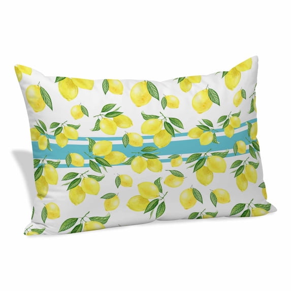 Yellow Lemons Pillow Covers, Linen Long Throw Pillow Case, Summer Botanical Watercolor Holiday Pillow Protector Decorative Cushion Cover for Living Room/Bedroom 16" x 24"