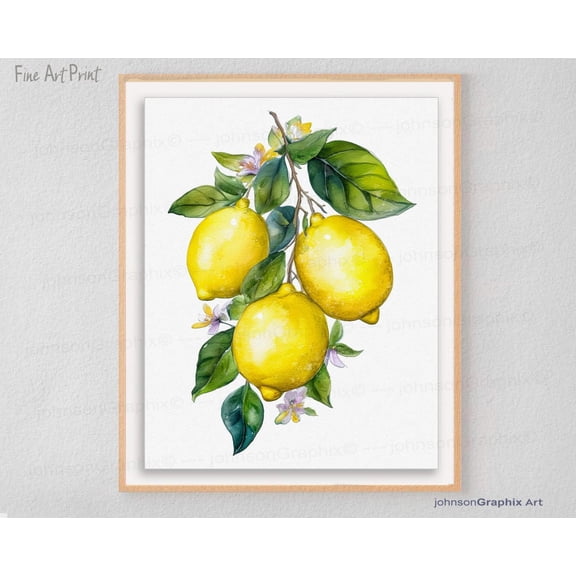 Yellow Lemons Print: Country Kitchen Fruit Wall Art Unframed Paper Print