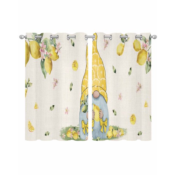 Yellow Lemons Sheer Curtains 54 Inch Length 2 Panels Set for Living Room/Bedroom, Cute Gnomes Summer Fruits Flowers Vintage Kitchen Curtains Grommet Semi-Sheer Curtains Window Treatments 42"x54"x2