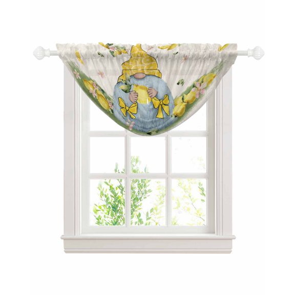 Yellow Lemons Sheer Waterfall Valance Curtains for Window, Cute Gnomes Summer Fruits Flowers Vintage Rod Pocket Sheer Topper Swag Curtains for Living Room, Kitchen 38.5"W x 47.2"L, 1 Panel