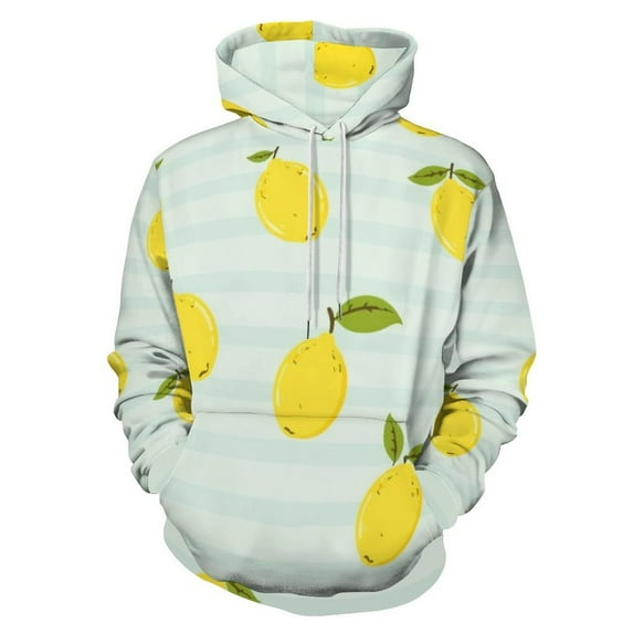 Yellow Lemons Striped Background Men's Women Vintage 3D Hooded Sweatshirt - All-Season Loose Fit Streetwear