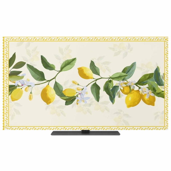 Yellow Lemons TV Dust Cover,Stretchable TV Screen Desktop Computer Protector Cover,Summer Botanical Checkered Farmhouse Television Dustproof Slipcover for 19–24 Inch Flat or Curved TVs