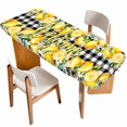 thumbnail image 1 of Yellow Lemons Table Cloths for 8 Foot Rectangle Tables, Summer Fruits Leaves Botanical Buffalo Plaid Patio Waterproof Elastic Fitted Tablecloths, Washable Rectangular Table Cover for Camping, 1 of 8
