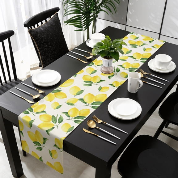 Yellow Lemons Table Runner 36 Inches Small - Summer Citrus Fruits Leaves Country Vintage Kitchen Dining Burlap Linen Tablerunner for Small/Round/Square/Wedding/Coffee/Dining Table Party 13 x 36