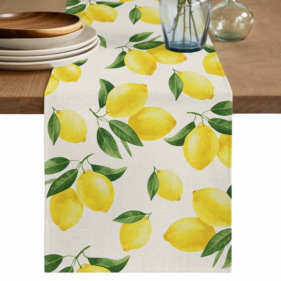 Yellow Lemons Table Runner 48 Inches, Summer Citrus Fruits Leaves Country Vintage Bed Runner Dresser Scarves Tabletop for Indoor Outdoor Parties/Ceremony/Banquet, 13" x 48"