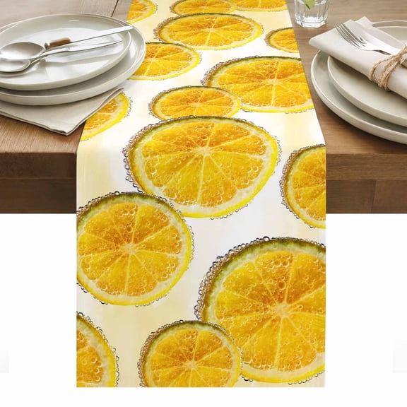 Yellow Lemons Table Runner Summer Fruit Lemon Slices Modern Tablerunners 13 x 36 Inch, Table Decorations Tabletop Scarf for Summer Gathering Holiday Farmhouse Kitchen Dining Decor