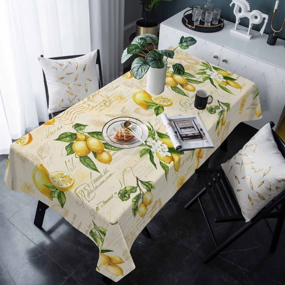 Yellow Lemons Tablecloth Rectangle Table Cloth 60x120 , Waterproof Tablecloth Outdoor Table Cloth, Summer Botanical Fruit Leaves Country Washable Table Cover for Kitchen Dining Party