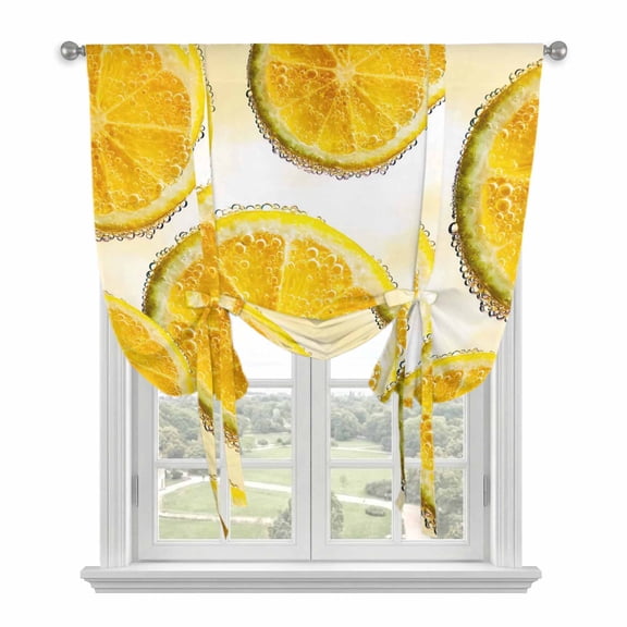 Yellow Lemons Tie Up Curtains for Window, Thermal Insulated Balloon Shade Adjustable Rod Pocket Curtains Valance Panels for Kitchen Bathroom Cafe 52 x 63 Summer Fruit Lemon Slices Modern