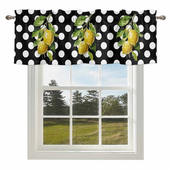 Yellow Lemons Valances for Windows, 42x12in, Hand-painted Style Lemon Classic White Polka Dots Rod Pocket Kitchen Valance Curtain Light Filtering Window Treatments for Living Room Bedroom