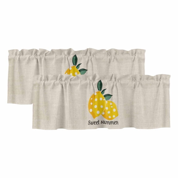 Yellow Lemons Valances for Windows, Summer Botanical Farmhouse Rustic Light Filtering Kitchen Curtains, Rod Pocket Window Valance Curtains for Living Room Bedroom, 54" W x 18" L, 2 Panels