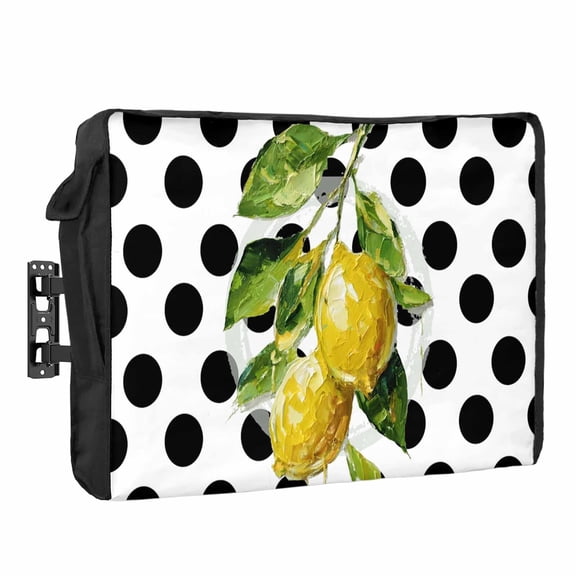 Yellow Lemons Waterproof Outdoor TV Cover, Hand-painted Style Lemon Classic Black Polka Dots Outside Weatherproof TV Enclosures for 30 to 32 Inch LCD Television Shield Flat Screen Protectors