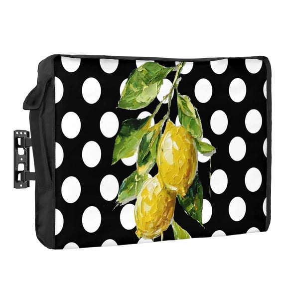 Yellow Lemons Waterproof Outdoor TV Cover, Hand-painted Style Lemon Classic White Polka Dots Outside Weatherproof TV Enclosures for 80 to 85 Inch LCD Television Shield Flat Screen Protectors