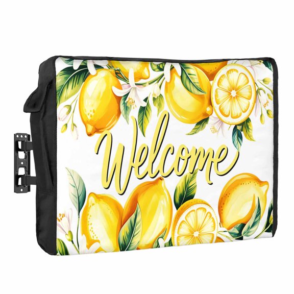 Yellow Lemons Waterproof Outdoor TV Cover, Welcome White Flowers Leaf Fruits Summers Outside Weatherproof TV Enclosures for 30 to 32 Inch LCD Television Shield Flat Screen Protectors