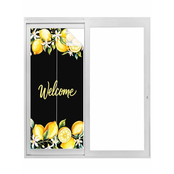 Yellow Lemons Window Privacy Film, Summer Fruits Leaves Botanical Black Static Cling UV Sun Blocking Tint Film Heat Control Windows Films for Bedroom Bathroom, Window Stickers 23.6"x59"