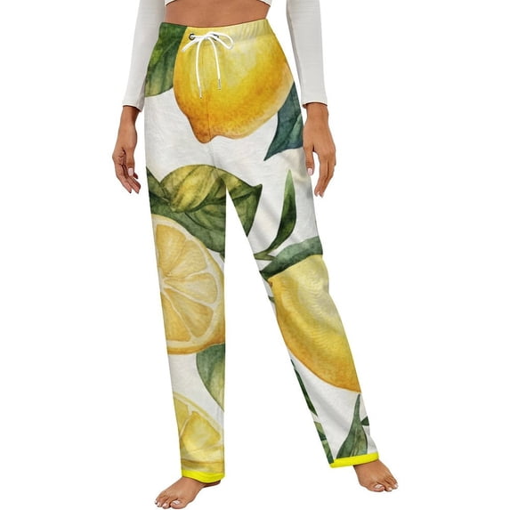 Yellow Lemons Winter Female Pants Flannel High Waist Women Pants Lady Warm Straight Leg Plush Trousers