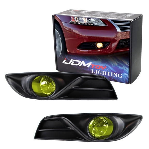 Yellow Lens Halogen Fog Light Kit For 2013-2015 Nissan Sentra, Includes LH RH Fog Lamp Housings, H11 Halogen Bulbs, Foglight Garnish Bezels & On/Off Switch Wiring