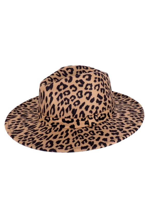 Yellow Leopard Fedora Panama Upturn Wide Brim Cotton Blend Felt Hat