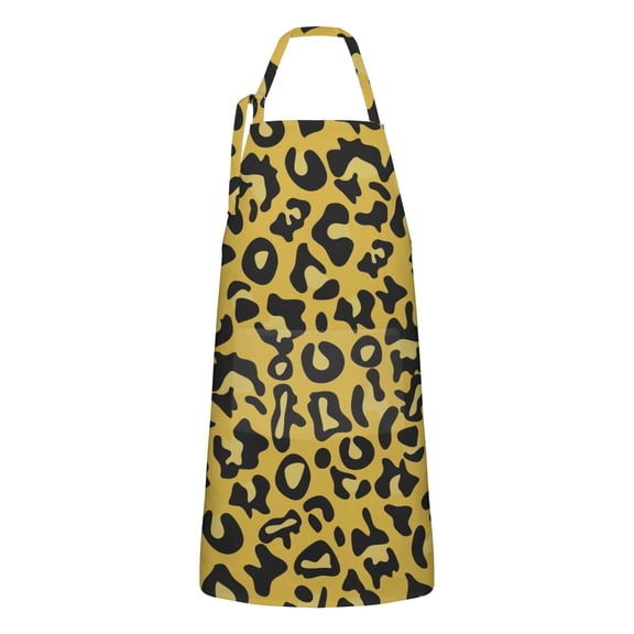 Yellow Leopard Pattern Apron-Garden Aprons for Women with Pockets-Cotton Linen Waterproof Kitchen Cooking Gardening Aprons Adjustable for Kitchen,Cooking,BBQ and Salon 33x27 Inch