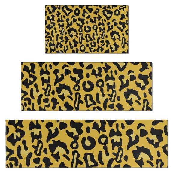 Yellow Leopard Pattern Kitchen Rugs Sets Of 3,Kitchen Runner Rugs Non Skid Washable,Decorative Kitchen Floor Mats for Kitchen,Sink,Laundry,17"x30"+ 17"x47" + 17"x59"