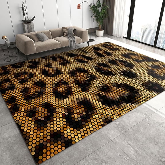 Yellow Leopard Print Creative Pattern Kid Area Rugs, Simple Modern Art Geometry Carpet Outdoor Indoor Washable Rug, Art Floor Mat Indoor Rugs Soft Mats for Bedroom Living Room 2x3ft